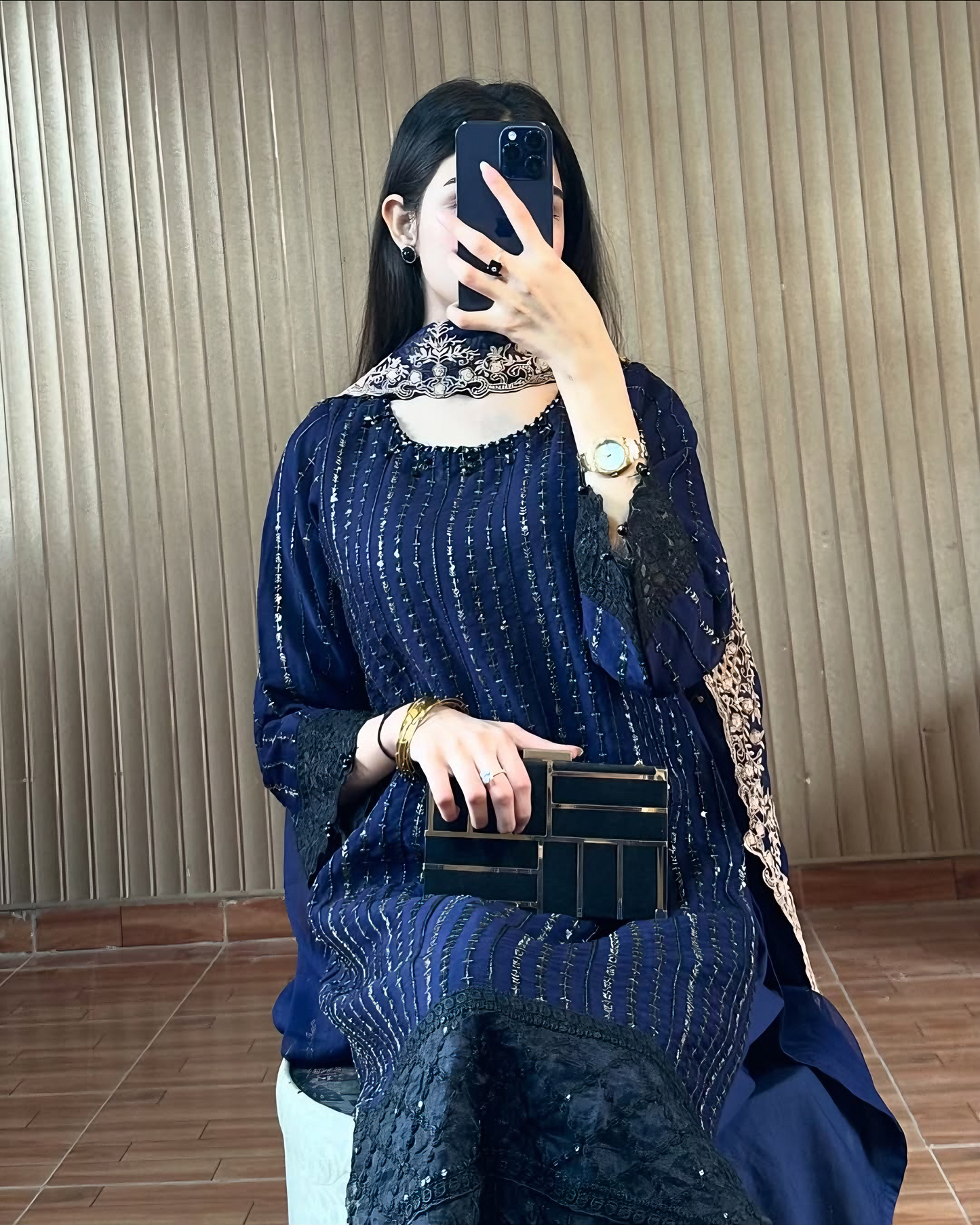 Midnight Elegance – Navy Blue Embroidered Kurta Set