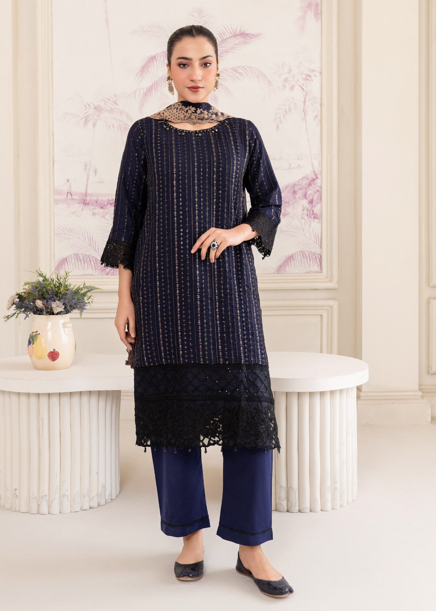 Midnight Elegance – Navy Blue Embroidered Kurta Set