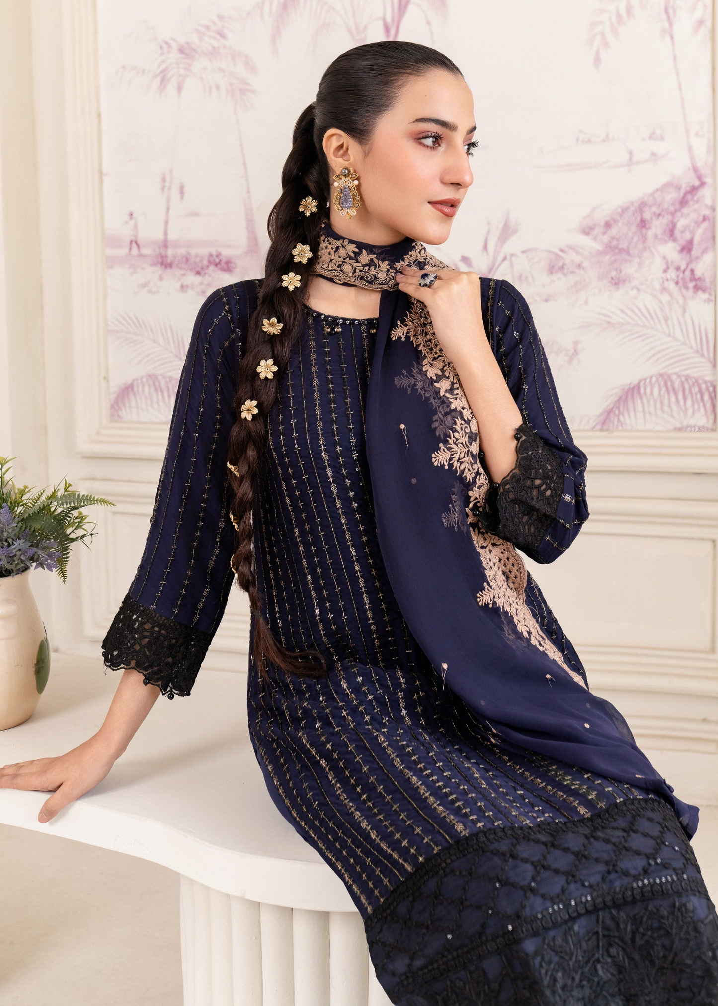 Midnight Elegance – Navy Blue Embroidered Kurta Set