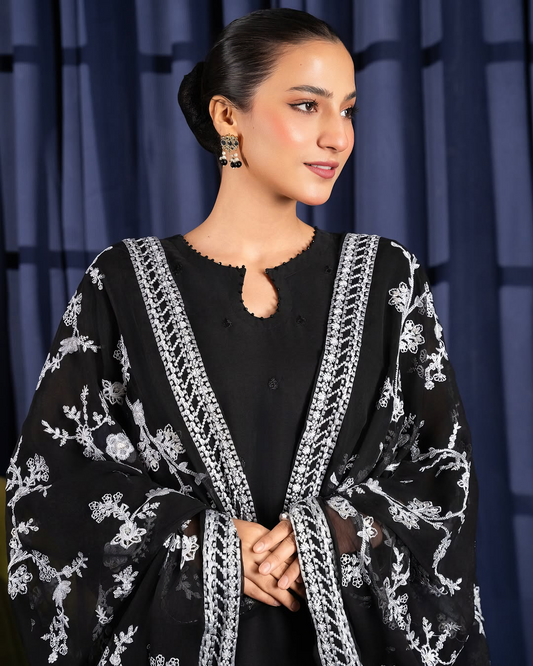 Noor-e-Siyah – Black Embroidered Chiffon Kurta Set