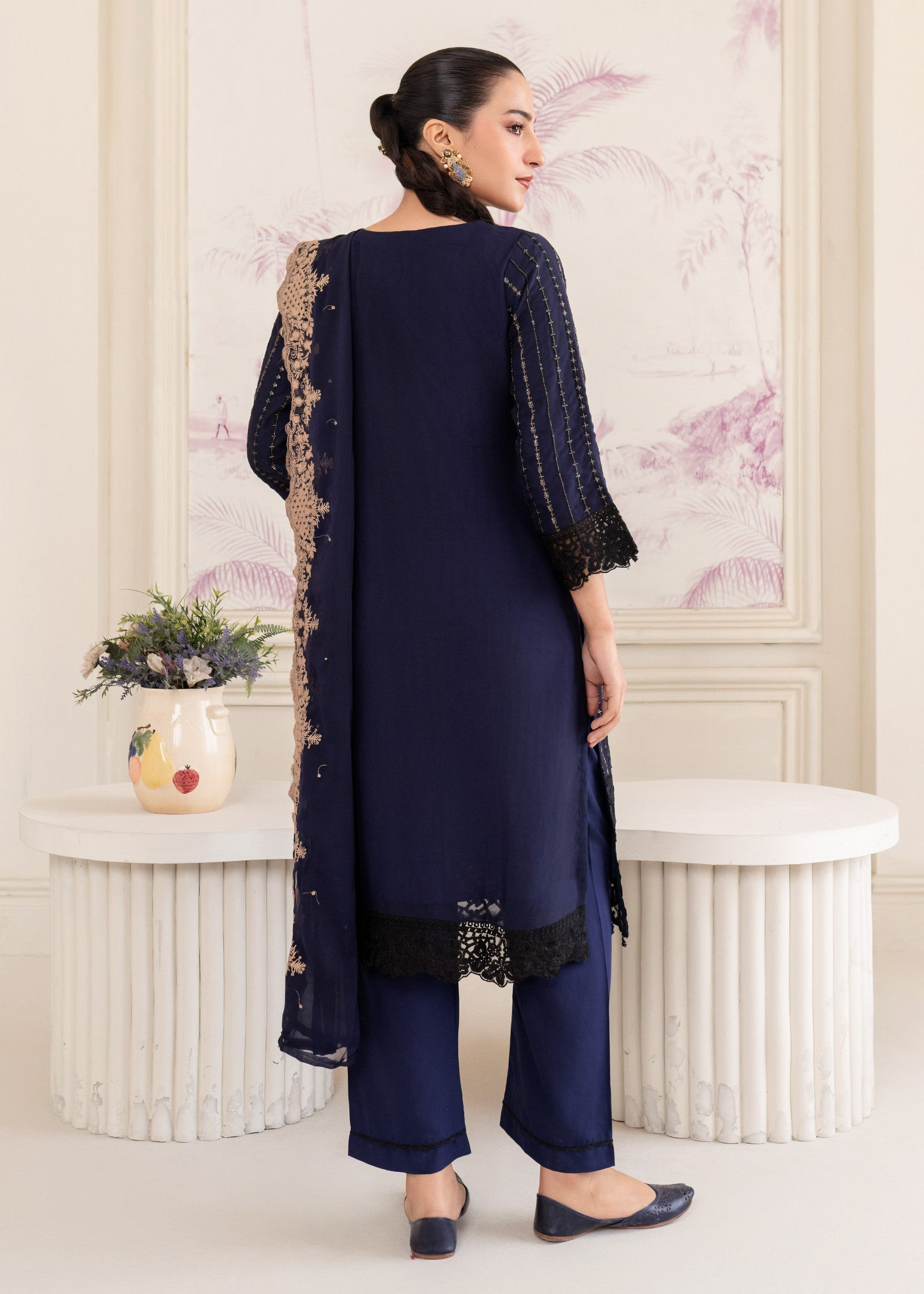 Midnight Elegance – Navy Blue Embroidered Kurta Set