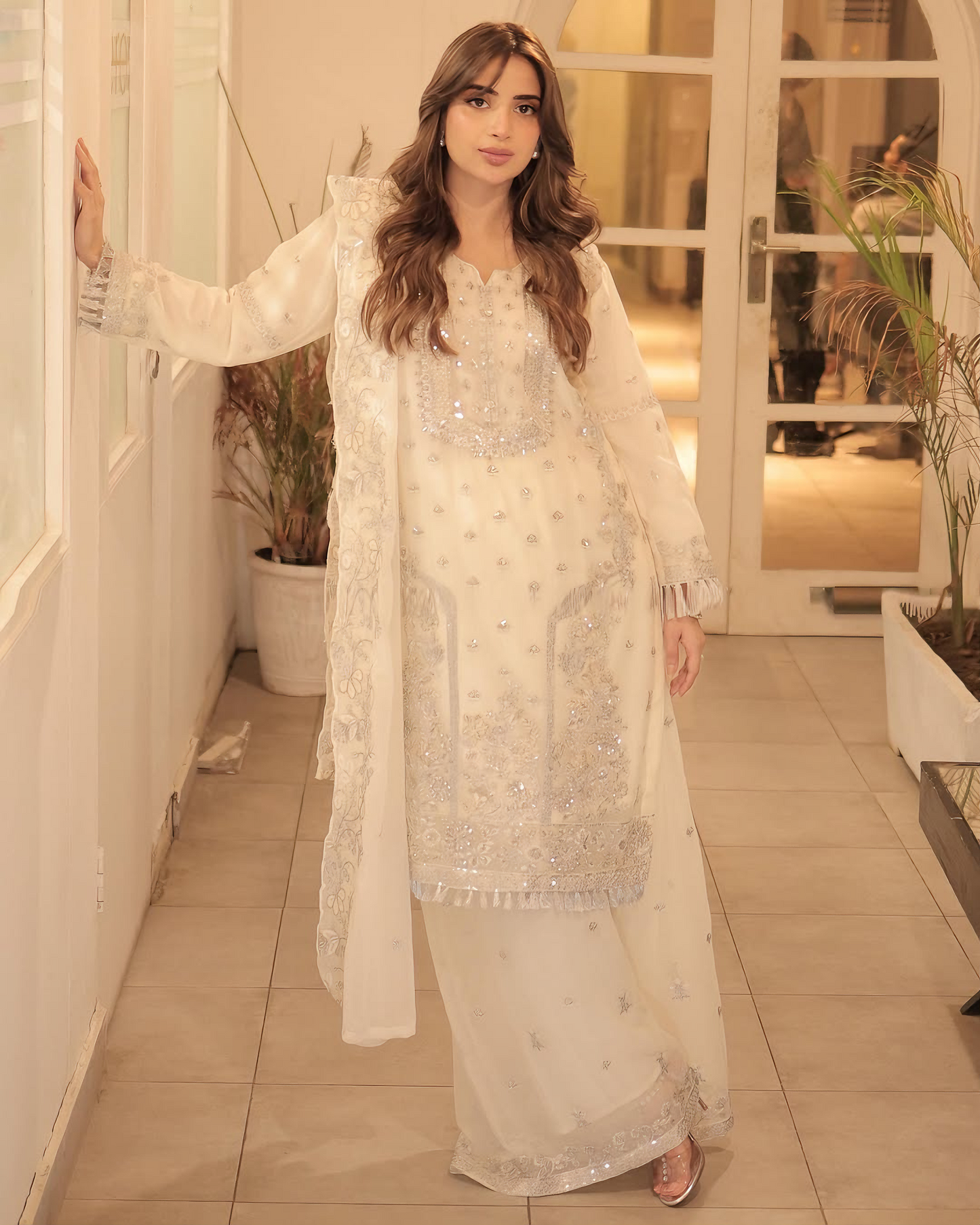 Elegant Noor – Embroidered Cream Chiffon Set