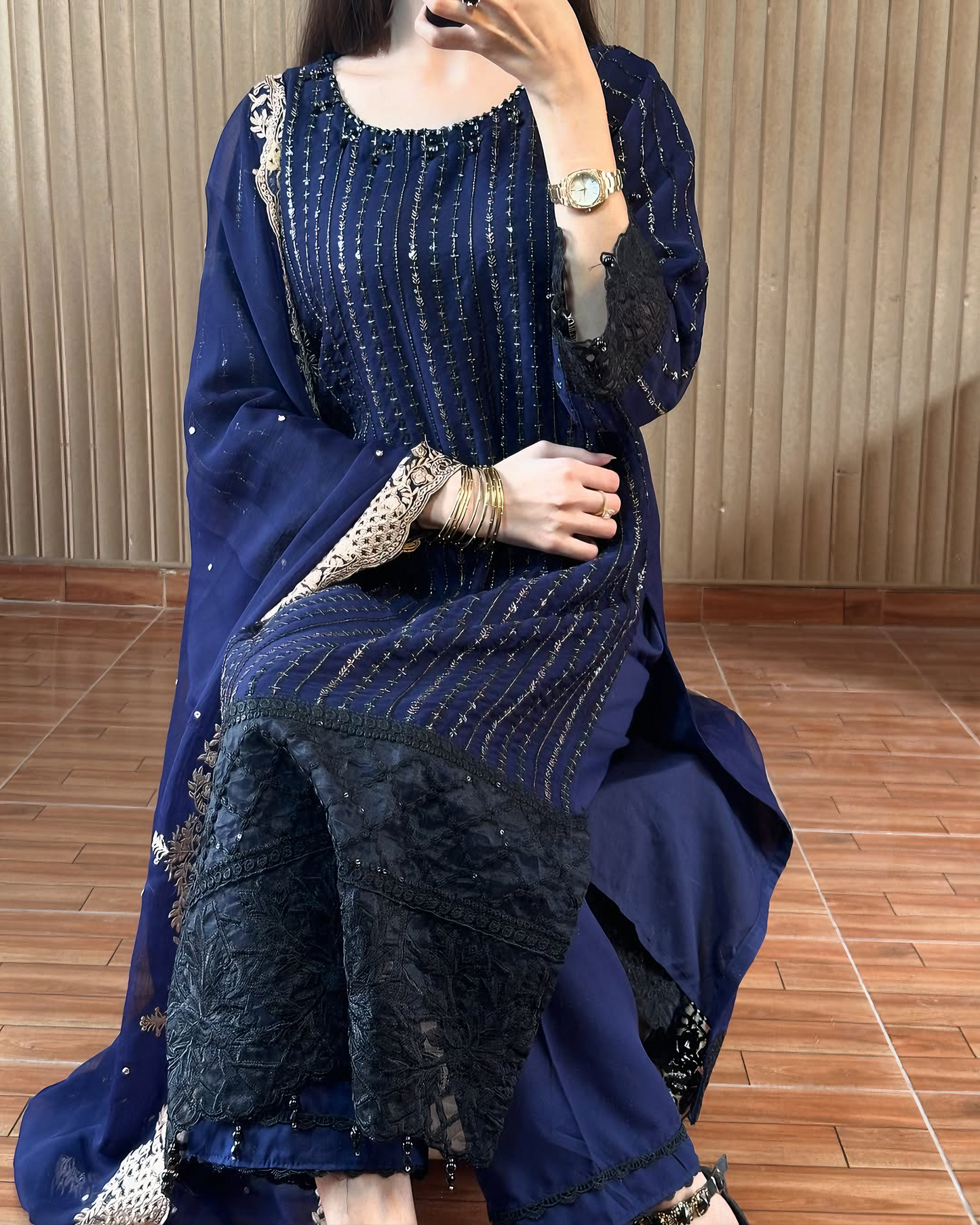 Midnight Elegance – Navy Blue Embroidered Kurta Set